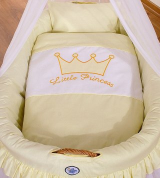 Kosz Mojżesza wiklinowy z baldachimem- Little Prince Princess kremowy