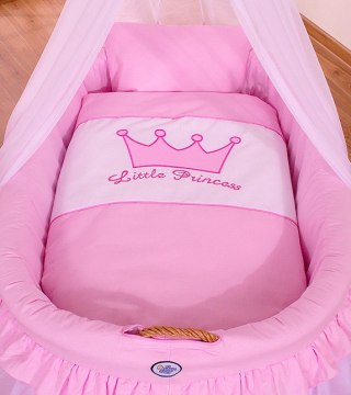 Kosz Mojżesza wiklinowy z baldachimem- Little Princess różowy