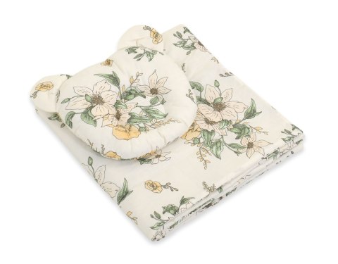 Kołderka z wypełnieniem i poduszka profilowana Miś - zestaw 2cz. - Clematis on beige
