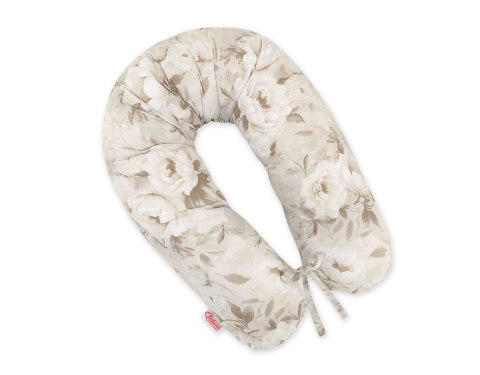 Poduszka ciążowa Longer dla kobiet w ciąży do spania + zdejmowana poszewka - Peonies beige