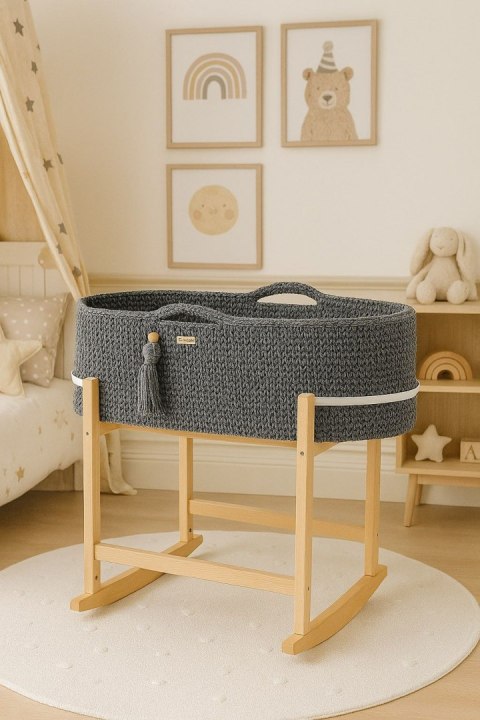 Kosz Mojżesza BOHO Handmade z kołyską - ciemny szary