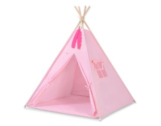 Namiot TIPI dla dzieci + mata + poduszki + zawieszki pióra - różowy