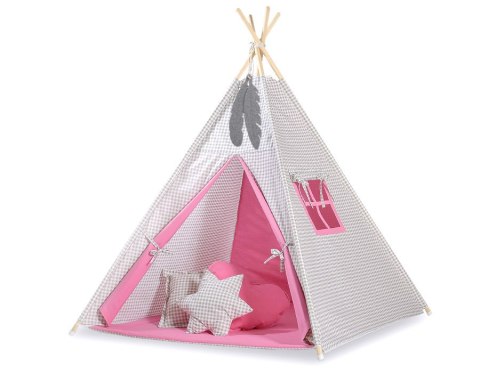 Dwustronna mata do tipi- Kratka szara z różem