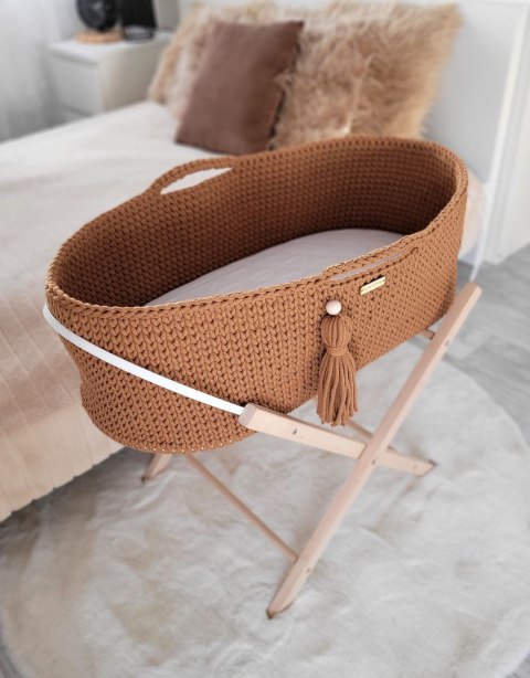 Kosz Mojżesza BOHO bawełniany Handmade z materacykiem - caramel