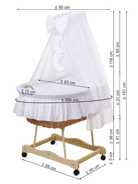 Kosz Mojżesza wiklinowy z baldachimem - Little Princess kremowy