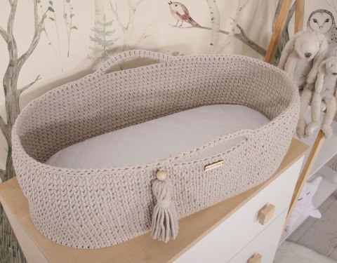 Kosz Mojżesza BOHO bawełniany Handmade z materacykiem - jasny beżowy