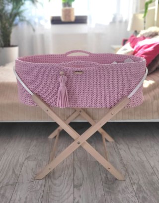 Kosz Mojżesza BOHO bawełniany Handmade z materacykiem - różowy