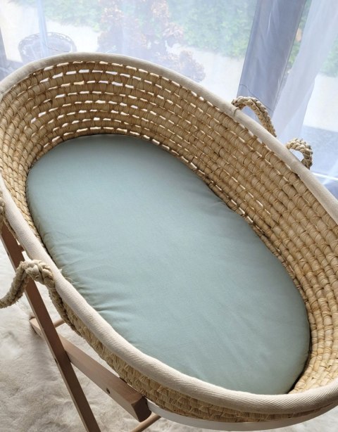 Prześcieradło bawełniane do kosza Mojżesza Boho wózka gondoli 75x35 cm - szałwia