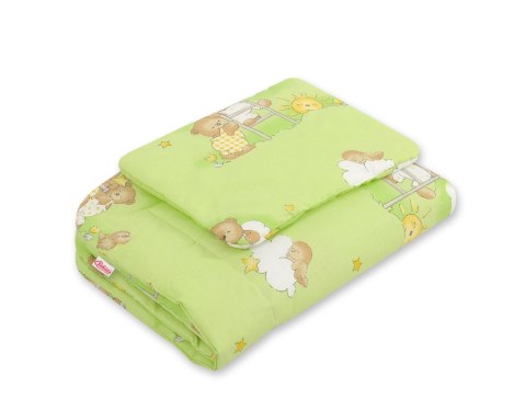 Komplet pościeli dla niemowląt z wypełnieniem 2-cz 75x100cm NEWBORN - Misie w chmurkach zielone