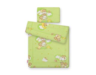 Komplet pościeli dla niemowląt z wypełnieniem 2-cz 75x100cm NEWBORN - Misie w chmurkach zielone