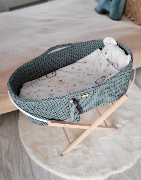 Kosz Mojżesza BOHO bawełniany Handmade z materacykiem - laurel