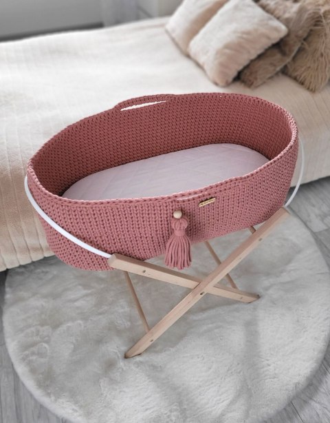 Kosz Mojżesza BOHO bawełniany Handmade z materacykiem - blush