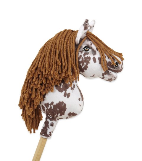 Hobby Horse Mały koń na kiju Premium tarantowaty biało-brązowy z brązową grzywą A4