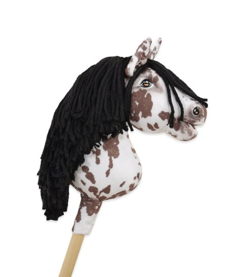 Hobby Horse Mały koń na kiju Premium tarantowaty biało-brązowy z czarną grzywą A4