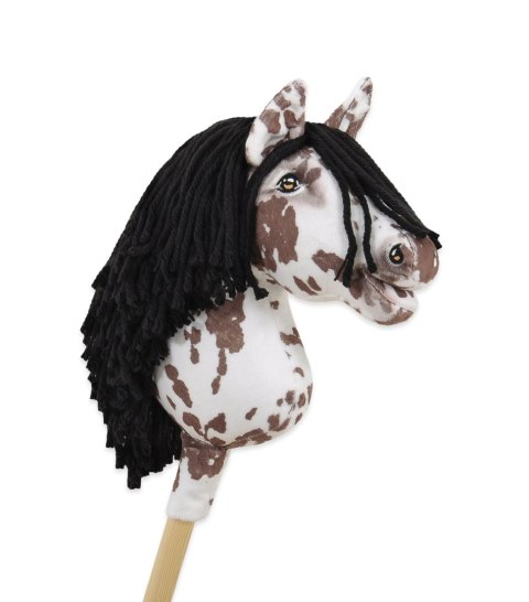 Hobby Horse Mały koń na kiju Premium tarantowaty biało-brązowy z czarną grzywą A4