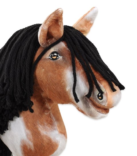 Hobby Horse Średni koń na kiju Premium srokaty tobiano z czarną grzywą A4
