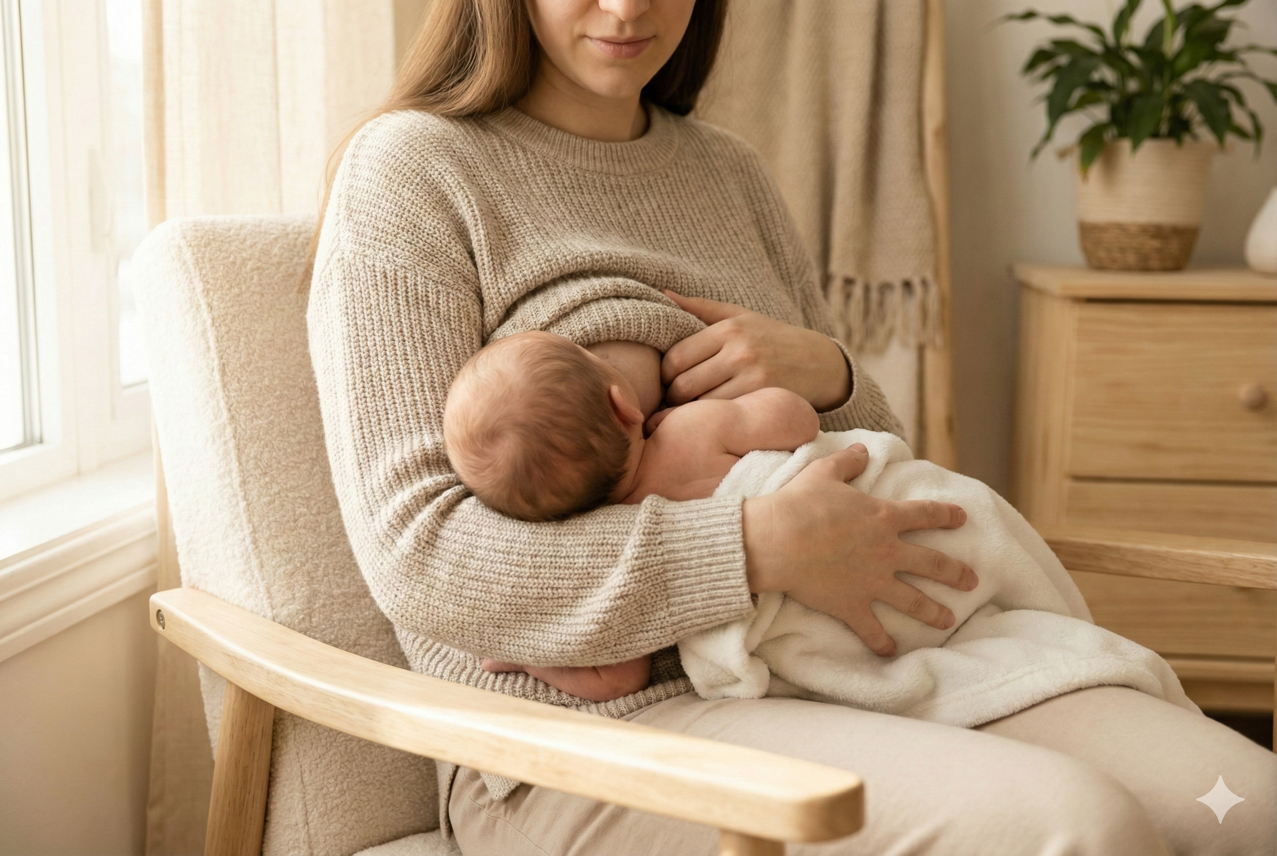 Mama karmiąca noworodka w spokojnym otoczeniu